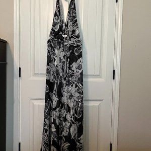 White House Black Market Black and White Long Halter Dress Size 14